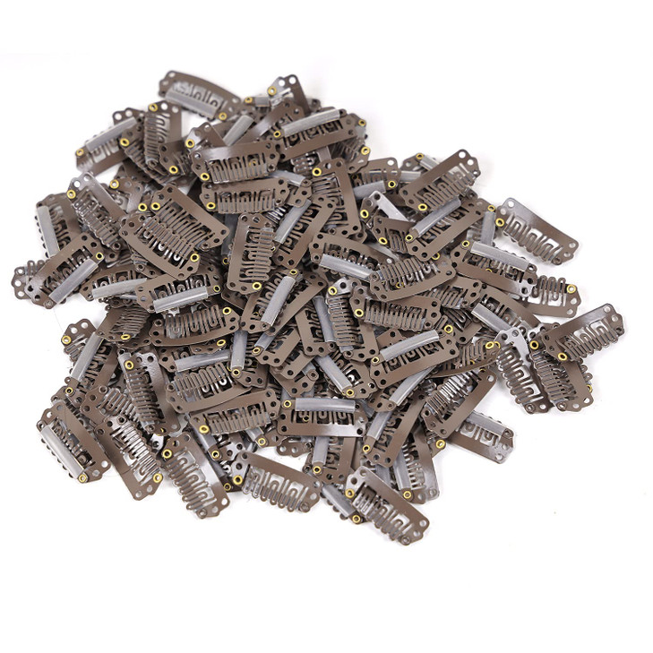 Snap Clips for Hair Extensions Weaves 50pcs Ushape Metallic Wig Clips With Silicon Rubber Medium Size Brown