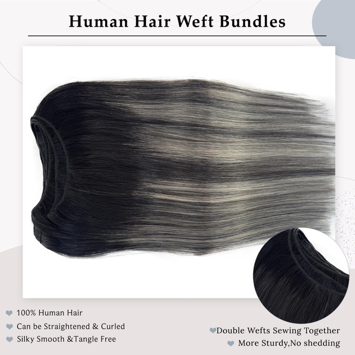 Ubetta Hair Extensions Brown to Ash Blonde Highlights Clip in Human Hair Extensions 7 pcs Remy Skin Weft Clip in Extensi