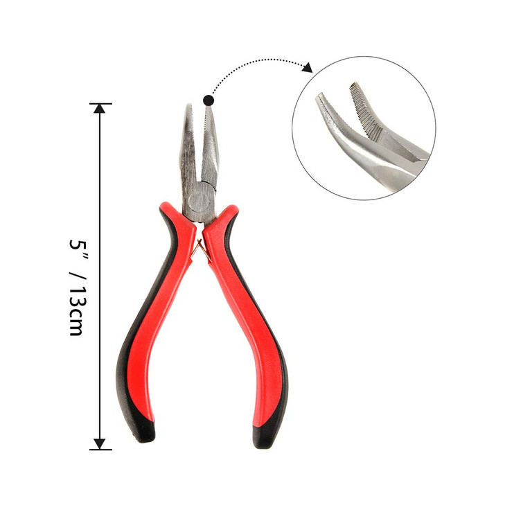 Hair Extension Tools Kit Pliers Pulling Hook Bead Device Tool Kits with 600 Pieces 5mm Silicone Lined Micro Rings Black