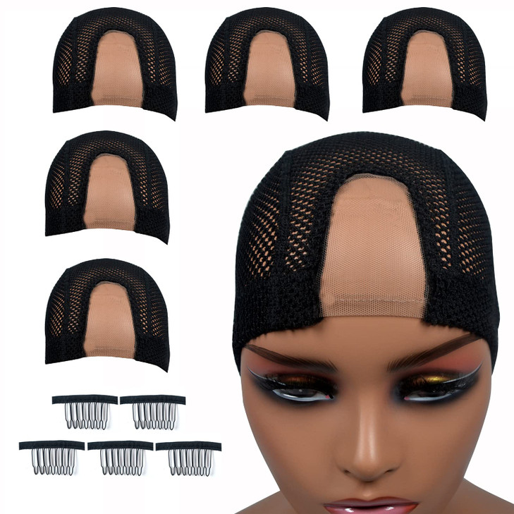 Highshion 5pcs Spandex Mesh Dome Wig Cap For Making wig Elastic Dome Mesh Cap large holes Dome caps for men women