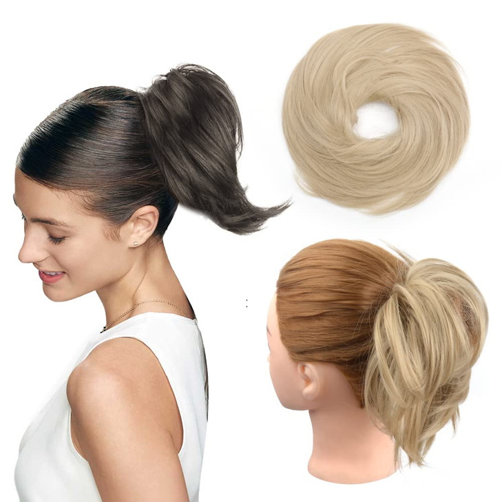 KGBFASS Messy Bun Hair Piece Synthetic Curly Tousled Updo Hair Extension Ponytail With Elastic Rubber Band Updo Messy Bu