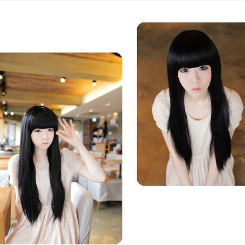 AGPtek black Fashion Long straight womens Girl full Hair Wig cosplay 60cm235In