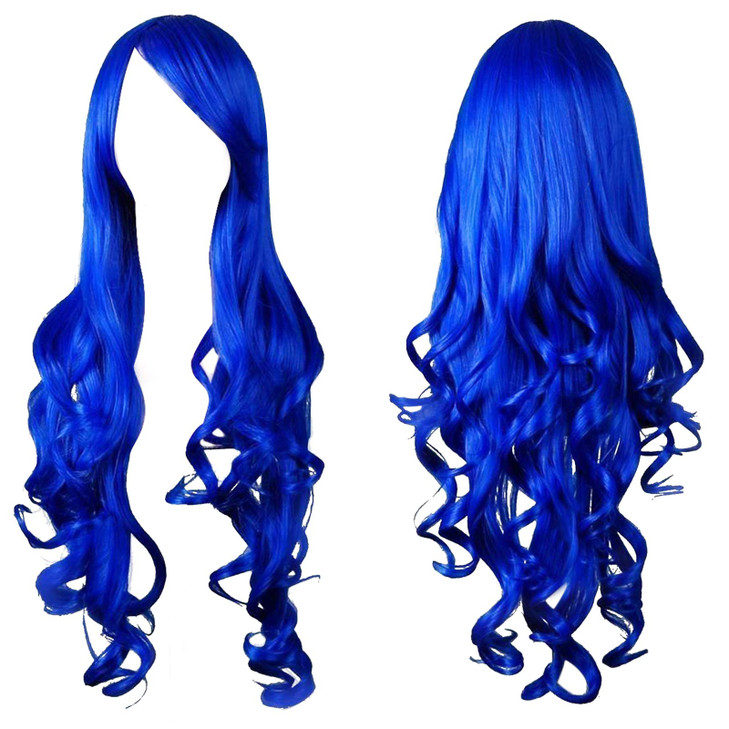 Topbuti 32 Long Hair Heat Resistant Spiral Curly Cosplay Wig Dark Blue