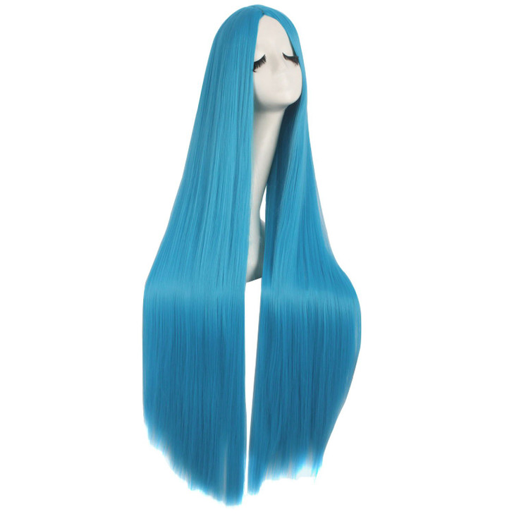 MapofBeauty 40 Inch100 cm Anime Costume Long Straight Cosplay Wig Party Wig Cyan Blue