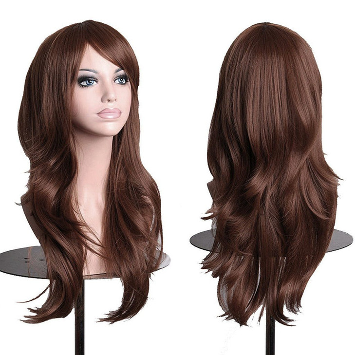 ANESHE Wigs 28 Long Wavy Hair Heat Resistant Cosplay Wig for Women Dark Brown