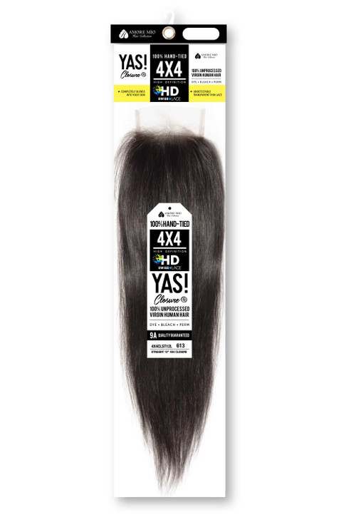 Amore Mio Hair Remi Brazilian Natural Human Hair 14 Inch 4X4 Closure Straight Color Natural