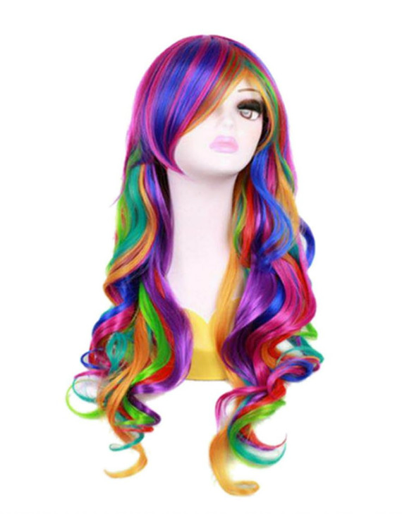 OYSRONG Women Long 275670cm Rainbow Curly Wig Colorful Wavy Cosplay Heat Resistant Wig