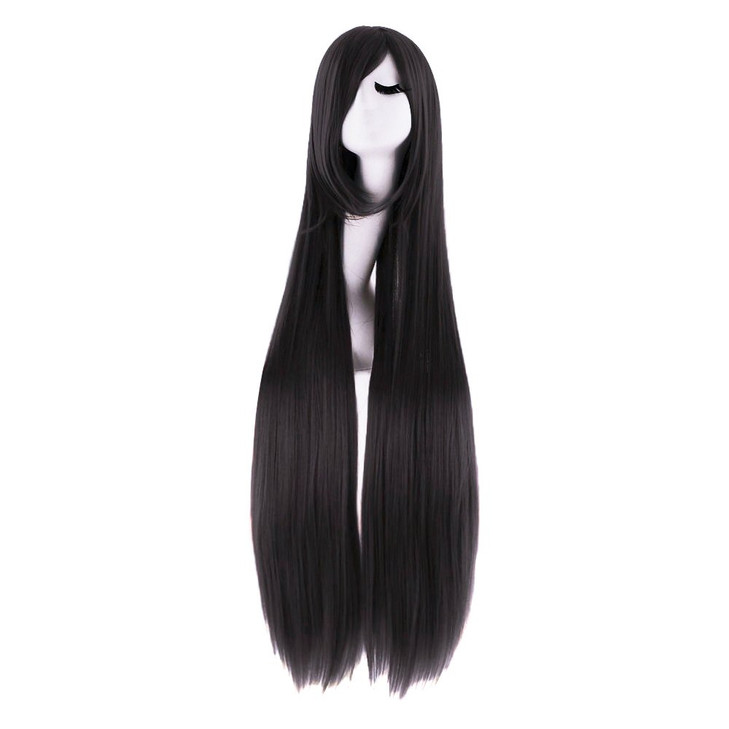 MapofBeauty 40 Inch 100 cm Oblique Bangs Anime Costume Long Straight Cosplay Wig Party Wig Black