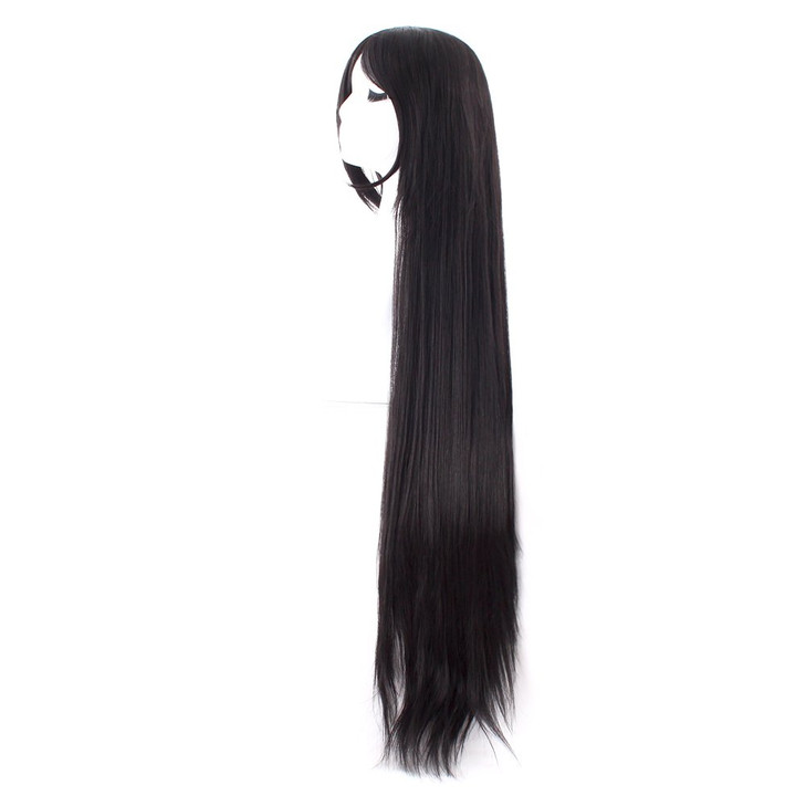 MapofBeauty 40 Inch 100 cm Oblique Bangs Anime Costume Long Straight Cosplay Wig Party Wig Black