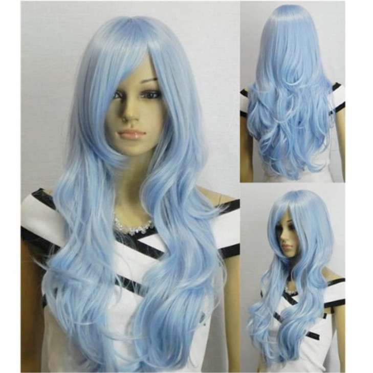 AGPTEK 33 inch Heat Resistant Curly Wavy Long Cosplay Halloween Wigs for Women Light Blue