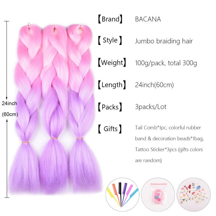 BACANA Pink Ombre Braiding Hair Light PinkLight Purple 3 Packs Jumbo Braid in Hair Extension Ombre Colors High Temperatu