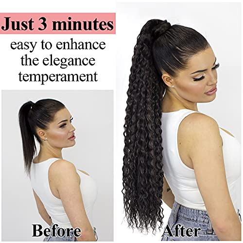 Fashion Icon 30 inch Long Drawstring Ponytail Synthetic High Puff Afro Clip in Ponytail Hair Extensions Black Deep Curly