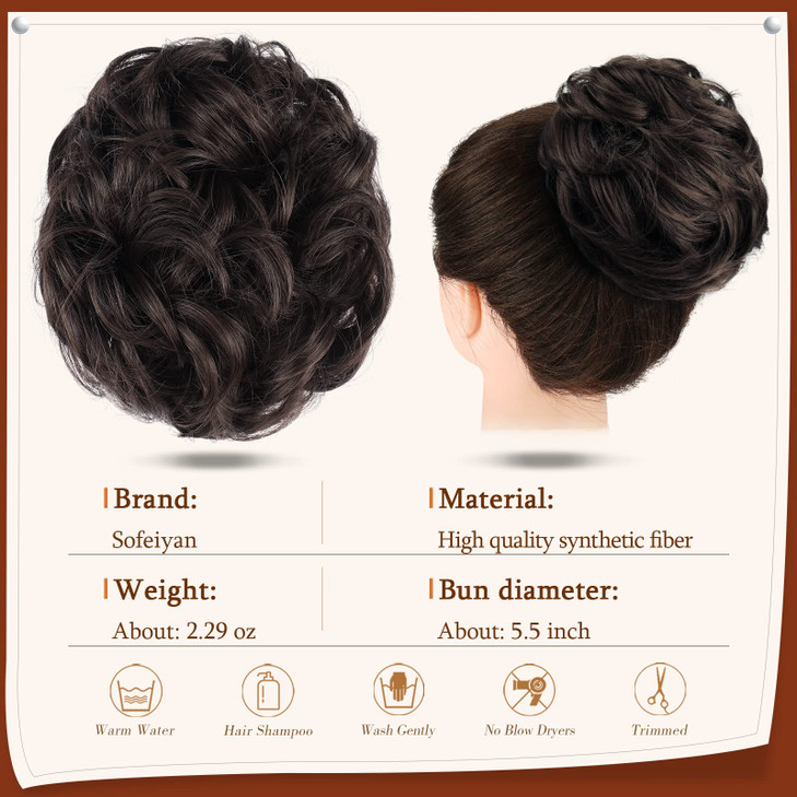 SOFEIYAN Claw Clip Messy Bun Hair Piece Wavy Curly Hair Bun Clip in Claw Chignon Ponytail Hairpieces Synthetic Tousled U