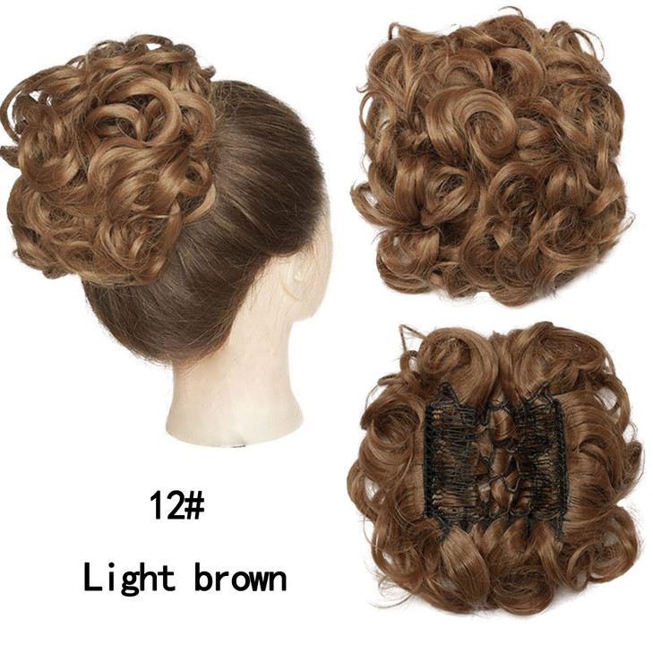 REOU Short Mess Curly Dish Bun Hair Extension Scrunchy Bun Chignon Buns Ponytail Hair Pieces for Women Easy Stretch Hair