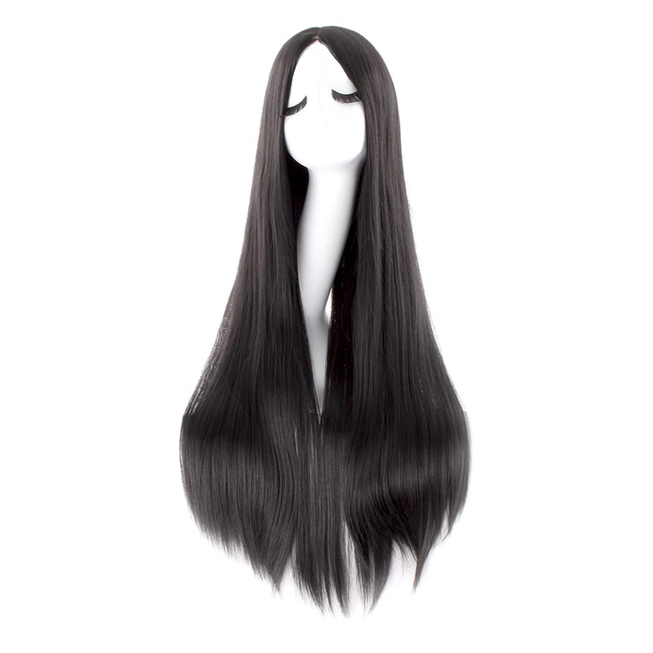 MapofBeauty 40 Inch 100 cm Carve Long Straight Cosplay Wig Anime Costume Party Wig Black