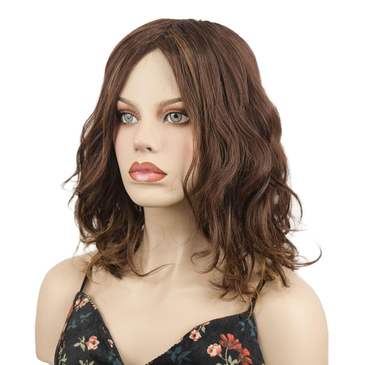 Aimole Short Wavy Heat Resistant Wig Bob Cuts Hairstyle for Women Light Brown Ombre Synthetic Hair Full Wigs