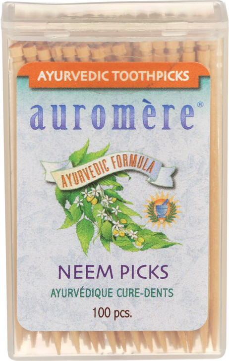Auromere Ayurvedic Neem Toothpicks - Vegan, Natural, Non GMO, Made from Birchwood (100 Count), 2 Pack online at globaldelivered