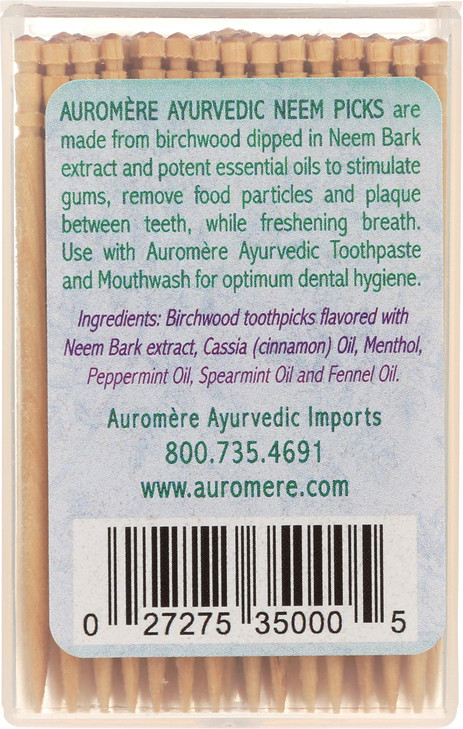 Auromere Ayurvedic Neem Toothpicks - Vegan, Natural, Non GMO, Made from Birchwood (100 Count), 2 Pack online at globaldelivered