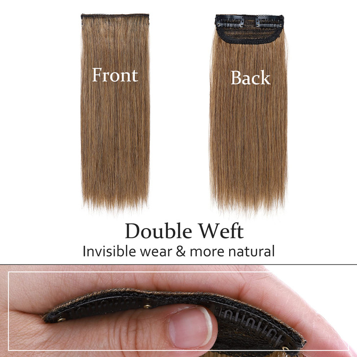 SEGO Short Hair Extensions Clip in Human Hair 8 Inch Toppers for Women Adding Volume1 Pcs 12g 06 Light Brown