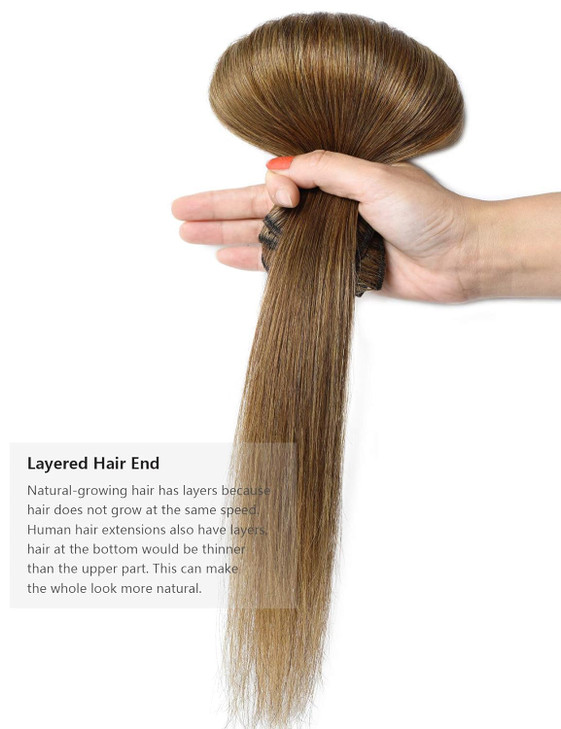 Rose bud Clip in Hair Extensions REMY Human Hair 8Pcs 18 Clips 70gSet 18 Inch Light Brown