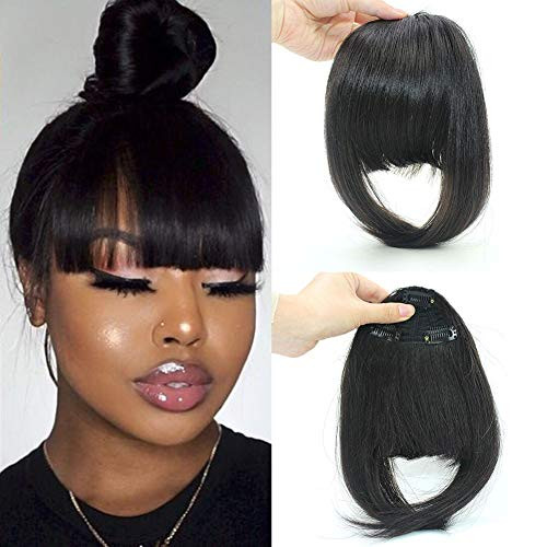 RosesAngel Clip on Bangs Hair Clip Human Hair Bangs Clip in Bangs Hair Pieces for Women Fake Bangs Fake Hair Brown Neat