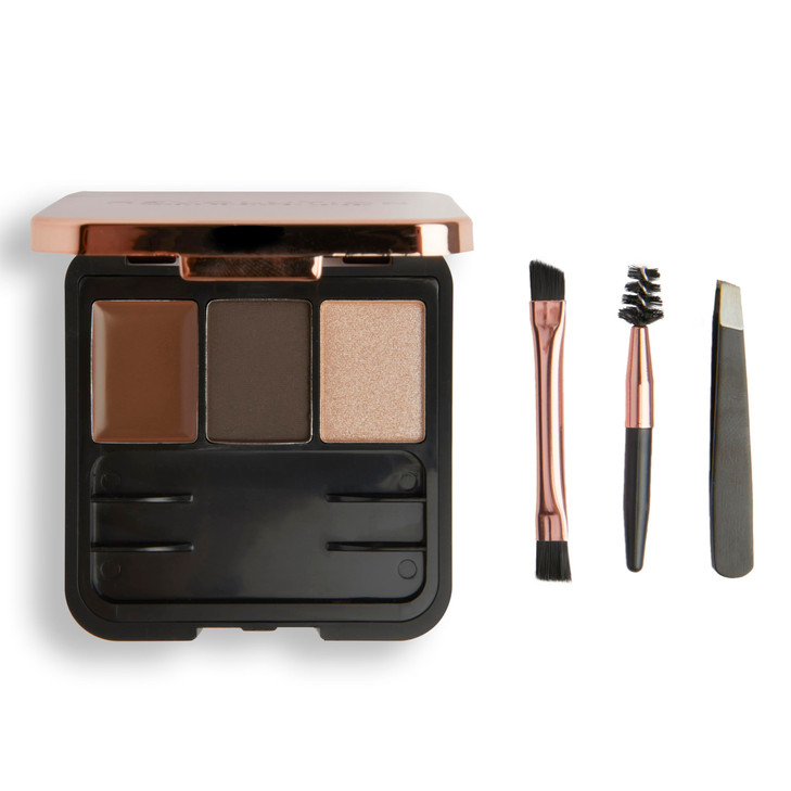 Makeup Revolution Eyebrow Kit Brow Palette For Sculpting The Perfect Brows Vegan CrueltyFree Dark 0077oz22g