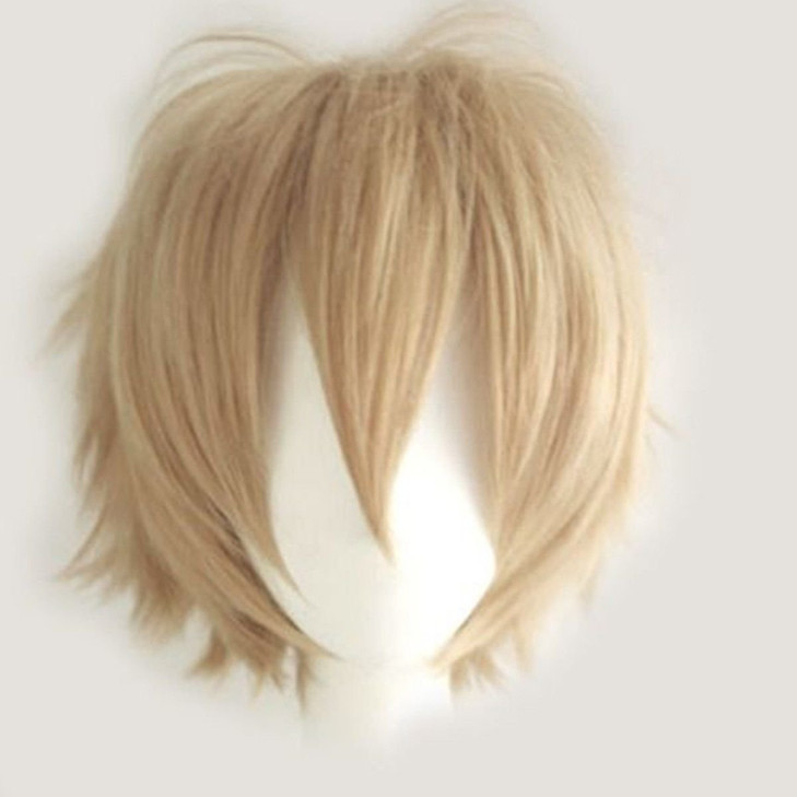 Snoilite Unisex Short Linen Blonde Anime Wig Women Mens Male Short Fluffy Layered Pixie Wig Synthetic Hair Full Wigs for