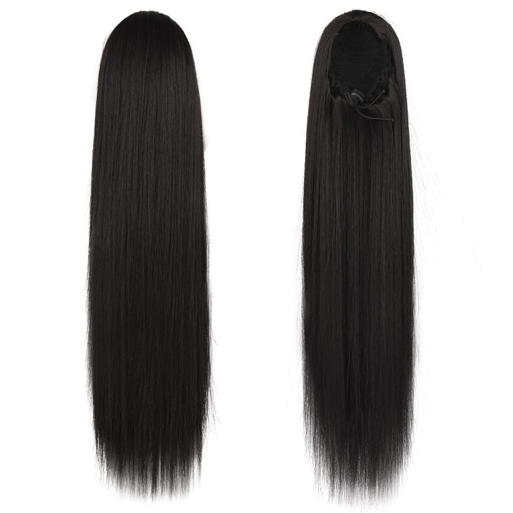 BARSDAR Dark Brown Ponytail Extension 16 Inch Short Straight Drawstring Ponytail Extensions for Women Synthetic Drawstri