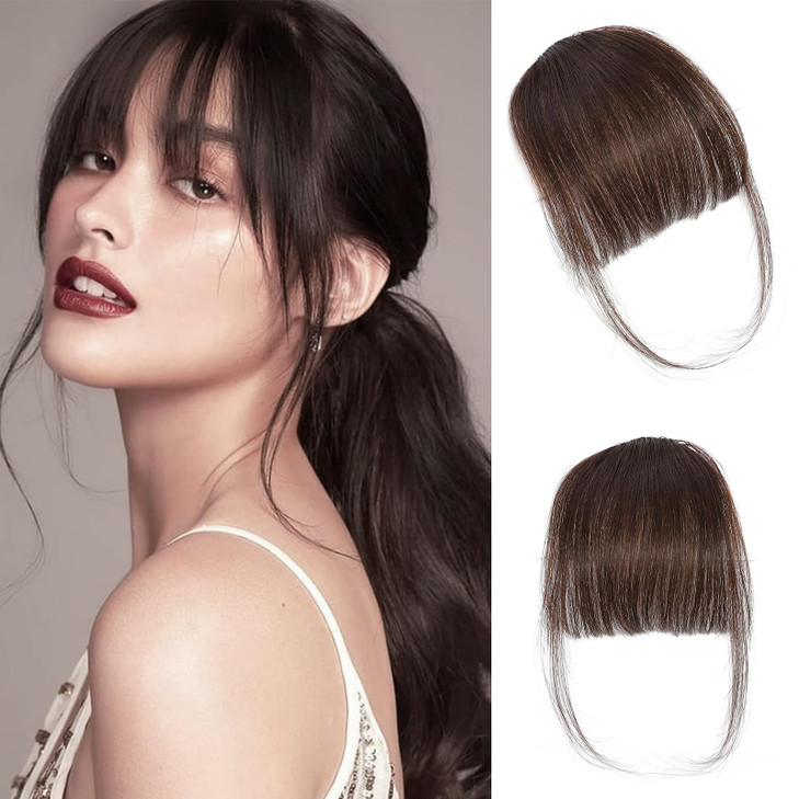 Clip In BangsFake Bangs Hair Clip Dark Brown Clip On Bangs Real Human Hair Air Curtain Bangs For Women Clips Wispy Bangs