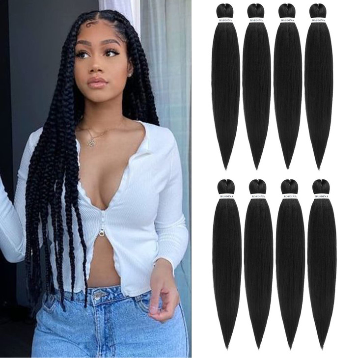 ROSDINA Prestretched Braiding Hair 30 Inch 8 Packs Natural Black Super Long Braiding Hair For Twist or Box Braids Yaki T
