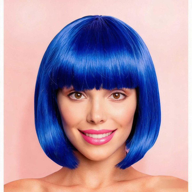 YOUNIGA Blue Bob Wig With Bangs 12 Inch Royal Blue Wig Short Synthetic Fiber Bob Wigs for Women Short Bob Wigs and Hallo