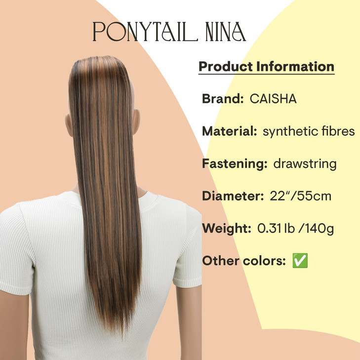 CAISHA 22 Hairpiece Ponytail Extension Drawstring Voluminous Straigtht Brown With Highlights PH530