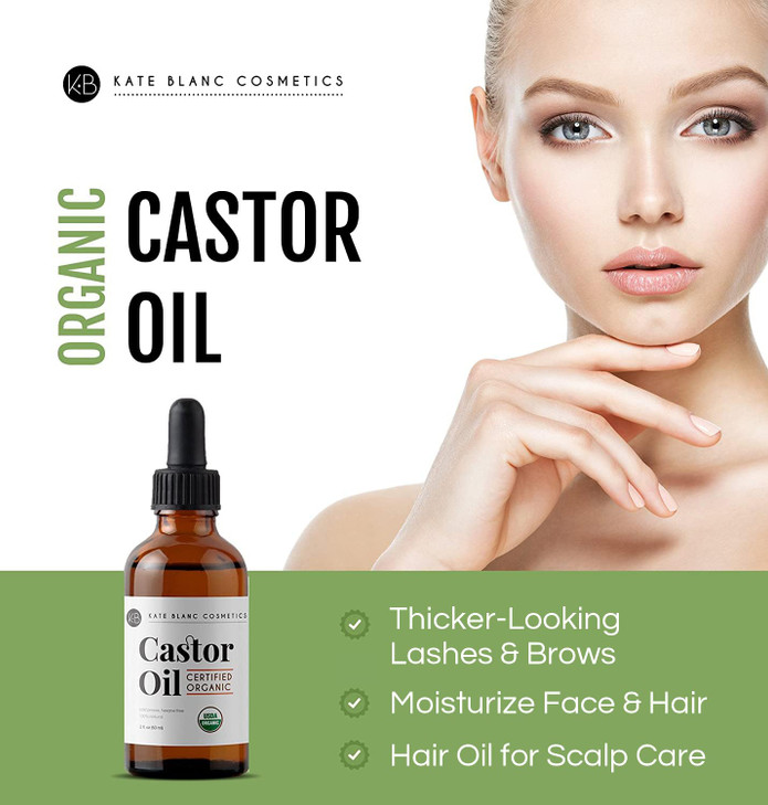 Kate Blanc Cosmetics Castor Oil Organic for Hair, Lashes, Face (2oz), 100% Pure, Cold Pressed, Hexane Free Hair Oil. Lash Serum for Thicker-Looking E online at globaldelivered