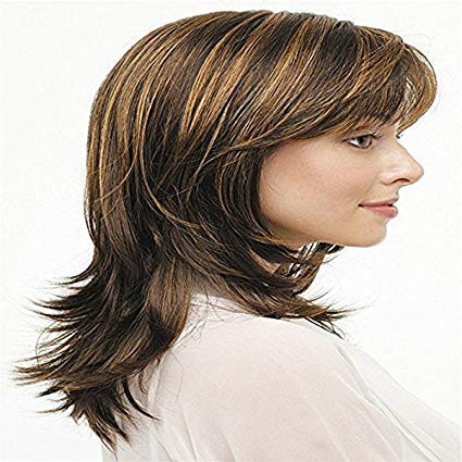 Nicetobuy Synthetic Wigs Shoulder Length Natural Wavy Fluffy Curly Loose Curl Hair Brown Highlights Wigs for Women
