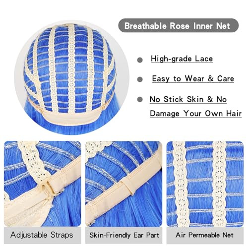 LABEAUT Max Beauty Green Cosplay Wig with Bangs for Women Straight Mint Anime Cosplay Halloween Party Hair Wig Free Cap