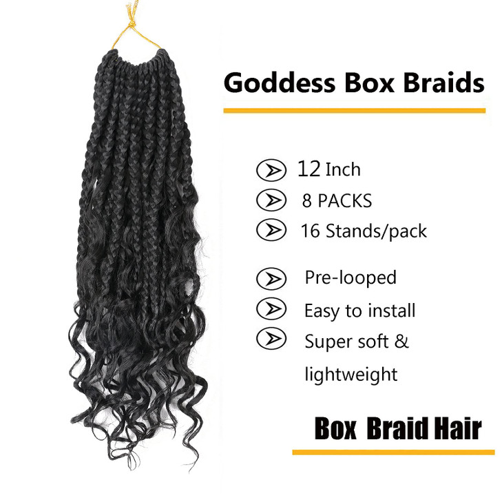 LMZIM 12inch Goddess Box Braids Crochet Hair Pre Looped Boho Crochet Braid 8 Packs Boho Box Braids Curly Ends Synthetic