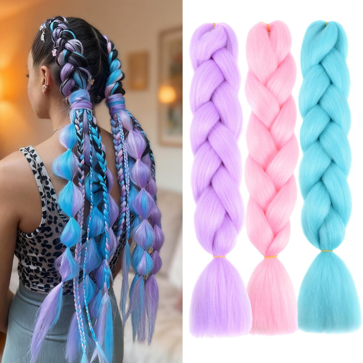 6 Pack Braiding Hair 24 Inch Ombre Braiding Hair for Black Women Braids Hair Synthetic Hair Extensions for Braiding Ombr