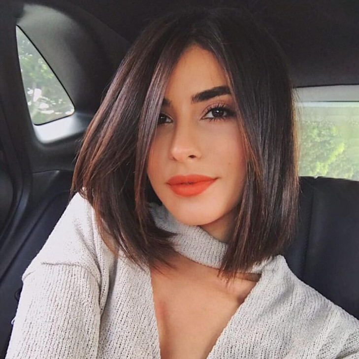 MIMAN 14 Inch Shoulder Length Dark Brown Straight Bob Wigs Synthetic Medium Length Bob Hair Replacement Wig Halloween Co