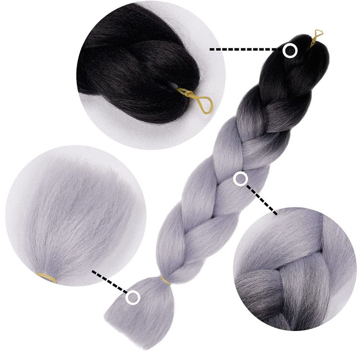AIDUSA Ombre Braiding Hair Gray Braiding Hair Extensions 5pcs Synthetic Braids 24 Inch 2 Tones Gray Hair for Box Braids