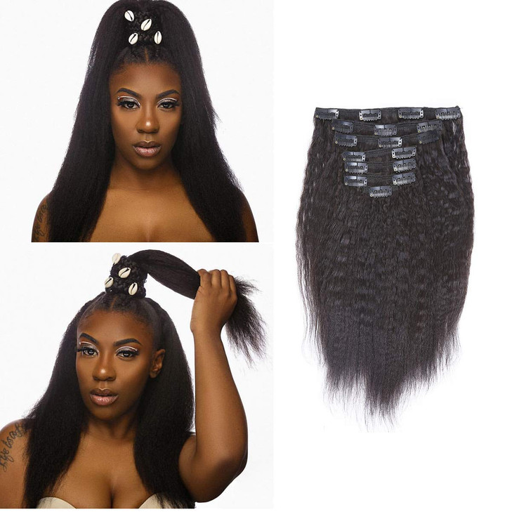 Lacerhair Kinky Straight Clip in Hair Extensions Real Human Hair for Black Women 100 Virgin Unprofessed Full Head 7 Piec