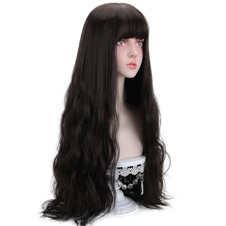 STYLER Long Black Synthetic Wig with Bangs Natural Long Wavy Cosply Wigs for Women Halloween Christmas 30 Black