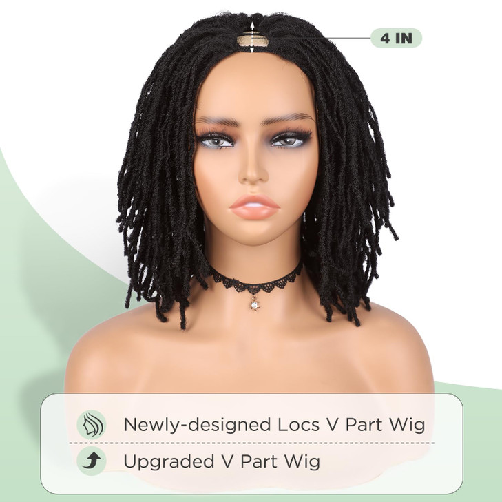 WIGER Short Faux Locs V Part Wigs Black Dreadlock Wig for Black Women And Men Afro Twisted Micro Locs Hair Synthetic Loc