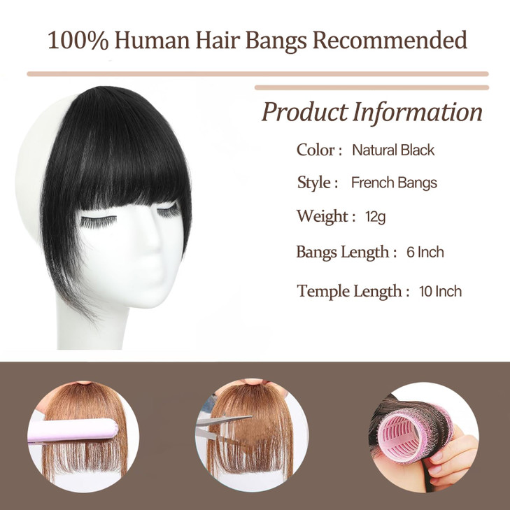 Clip In BangsFake Bangs Hair Clip Natural Black Clip On Bangs Real Human Hair Curtain Bangs For Women Clips French Bangs