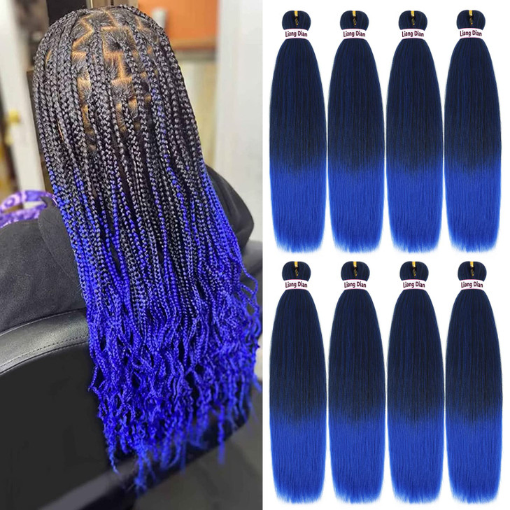 Liang Dian PreStretched Braiding Hair 22 inch 8packs Hot Water Setting Synthetic Hair Crochet Braiding Hair Extension 1B