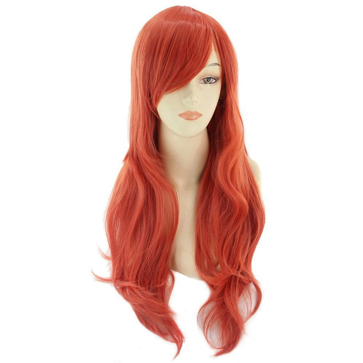 BERON Orange Womens Wig Long Curly Hair Wig for Girls Dark Orange Heat Resistant Synthetic Wigs for Cosplay Constume Par