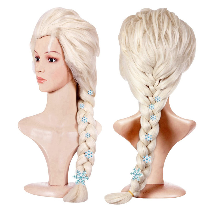 ANOGOL Hair Cap 6 Hairpins Blonde Cosplay Princess Wig for Women Long Princess Braided Wig Braid Costume Synthetic Hair