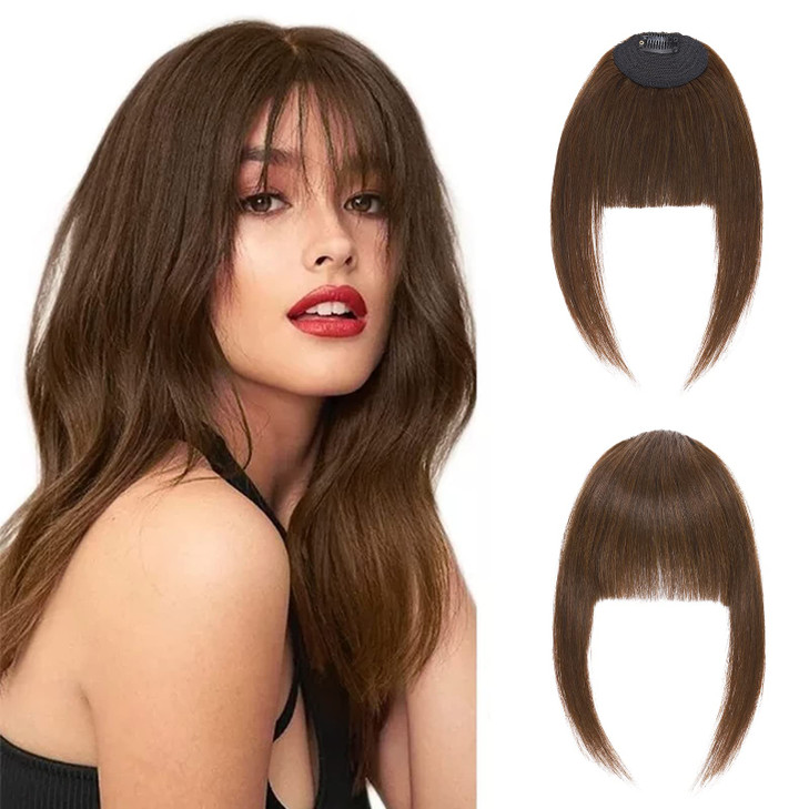 Hairro Clip in Bangs Real Human Hair Bangs One Piece Hairpiece Black Hair Bangs with Temples Flat Neat Thick Fringe Two