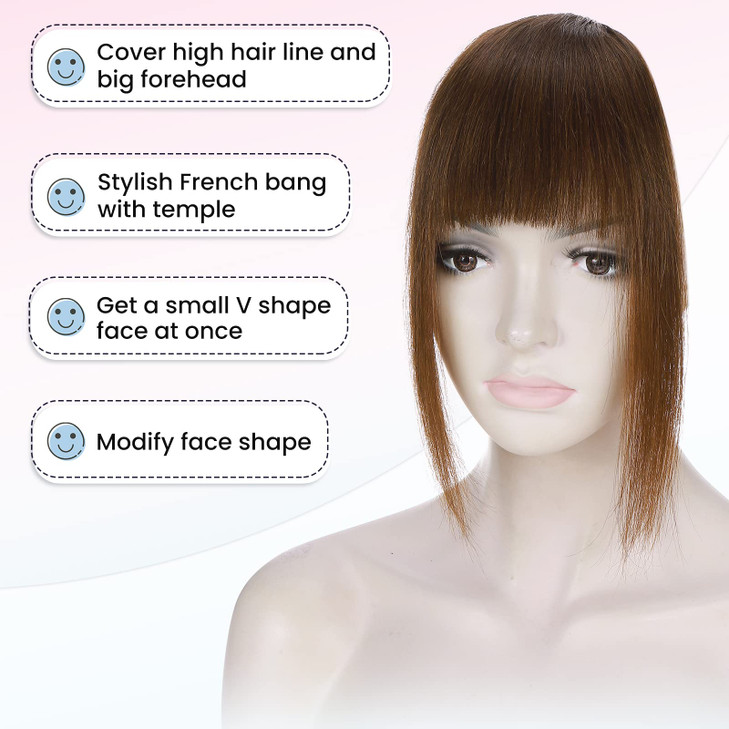 Hairro Clip in Bangs Real Human Hair Bangs One Piece Hairpiece Black Hair Bangs with Temples Flat Neat Thick Fringe Two