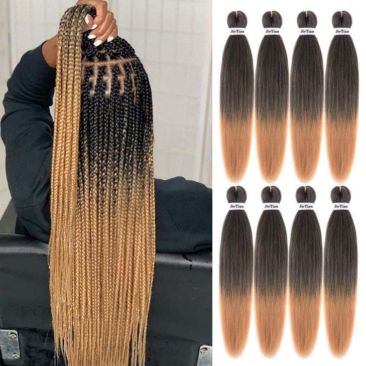 Liang Dian Pre Stretched Braiding Hair ombre Natural Black Blonde 8 Packs 22 Inch Synthetic Crochet Braids Hot Water Set