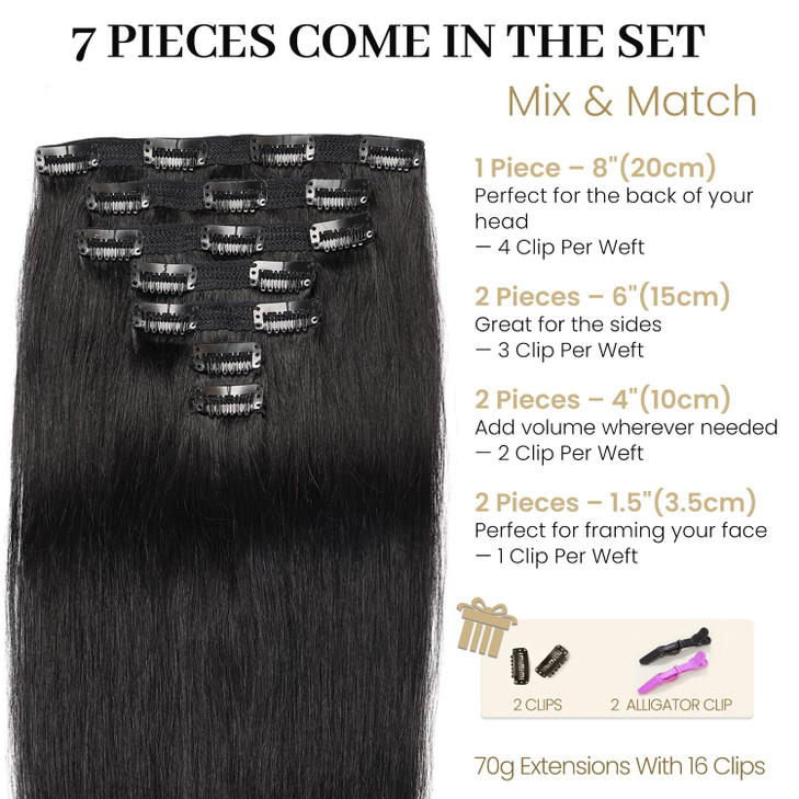 Jiameisi Clip in Hair Extensions Real Human Hair 12inch Remy Human Hair Extensions Double Weft 70g 7pcs Natural Straight